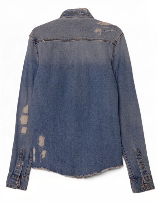 Zara Mens Distressed Relaxed Fit Denim Shirt Small Blue Cotton
