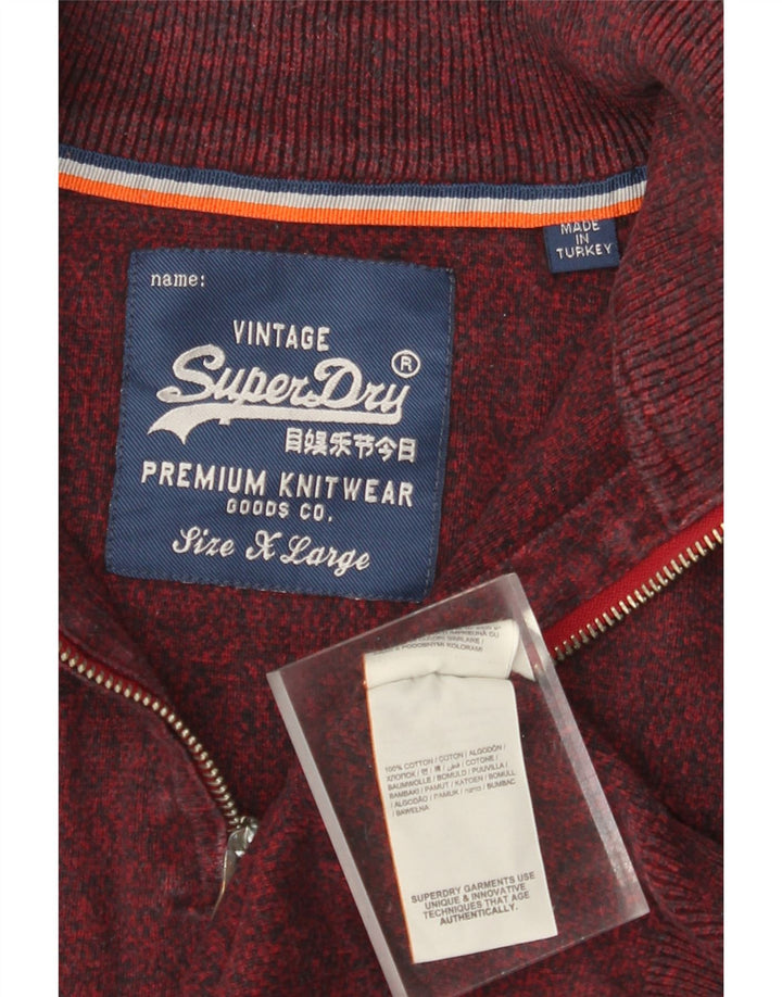 Pulover pentru femei SUPERDRY, cu fermoar, cu gât, UK 18 XL, bumbac cu pete burgundy