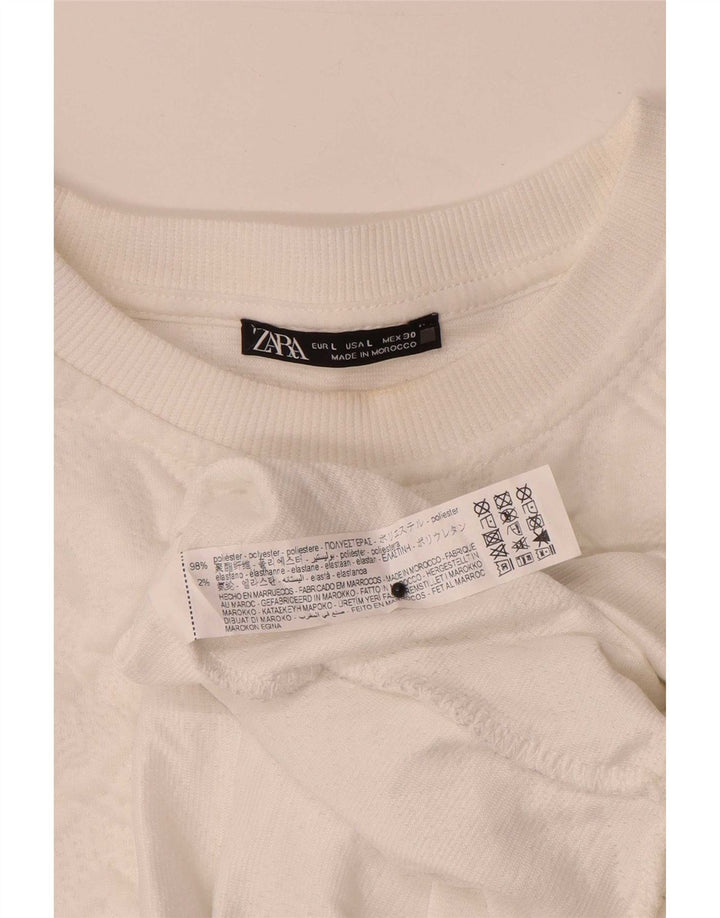 Pulover supradimensionat pentru femei Zara UK 16, mare, alb, geometric