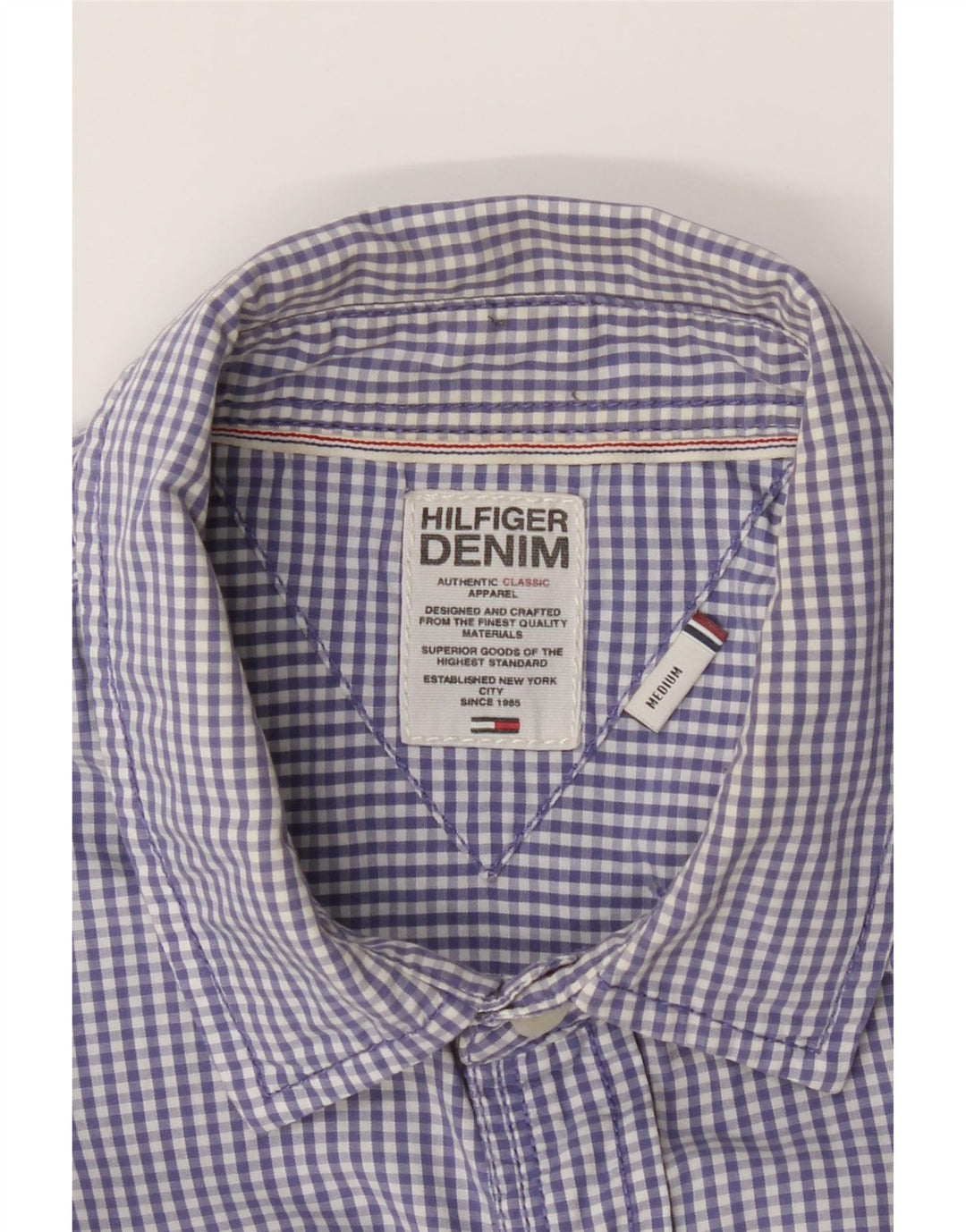 TOMMY HILFIGER Mens Military Shirt Medium Blue Gingham Cotton Vintage Tommy Hilfiger and Second-Hand Tommy Hilfiger from Messina Hembry 