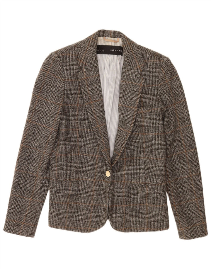 Blazer pentru femei Zara, cu 1 nasture, UK 12, gri mediu, carouri