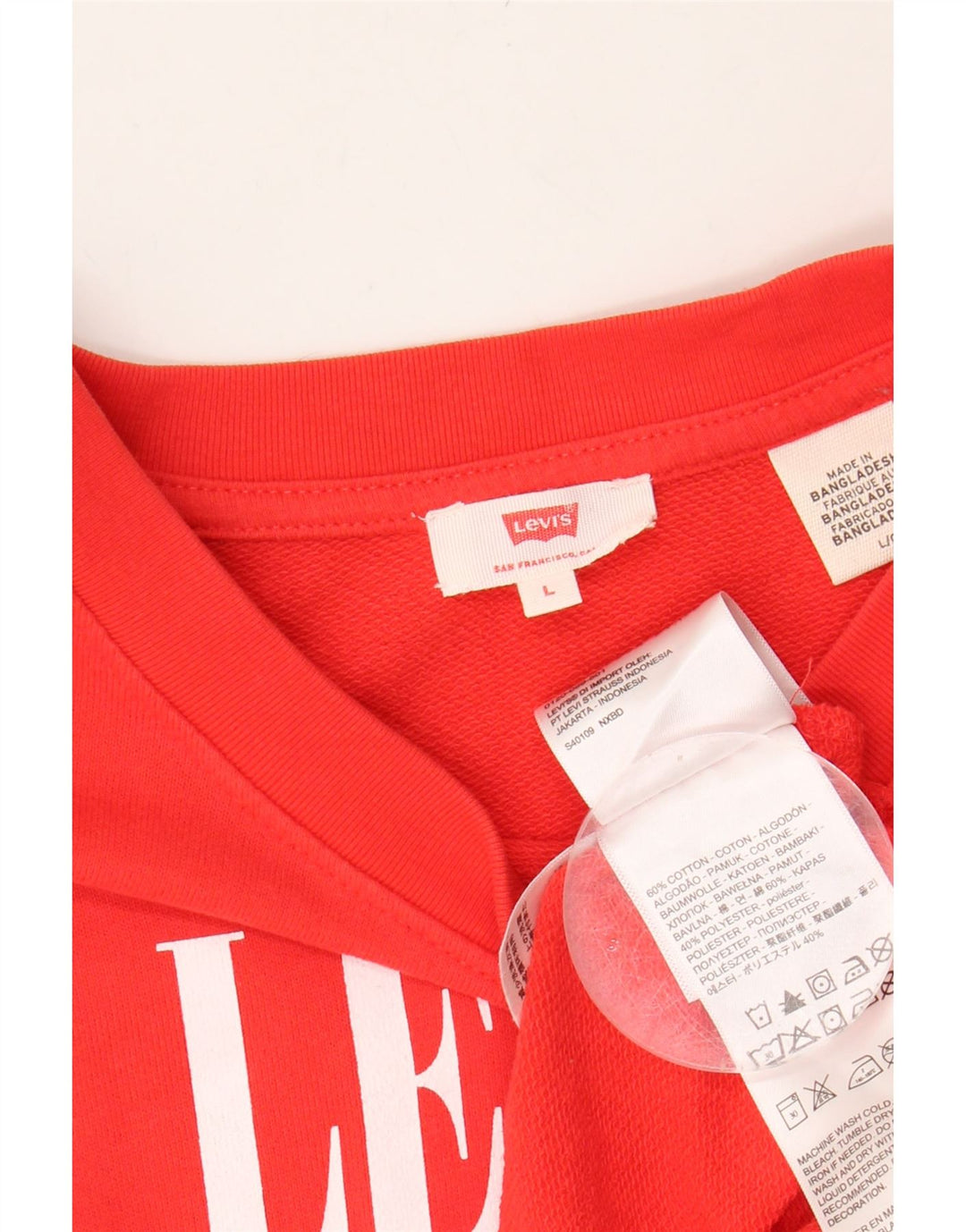 LEVI'S Mens Graphic Sweatshirt Jumper Large Red Cotton Vintage Levi's and Second-Hand Levi's from Messina Hembry 