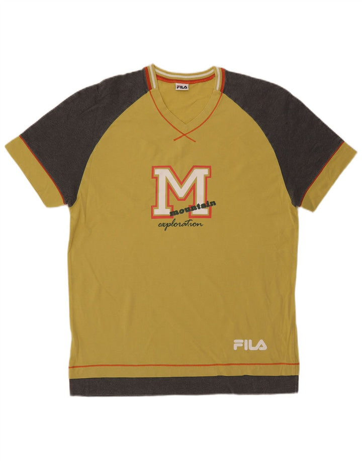 Tricou cu grafică Fila pentru bărbați Top mediu galben din bumbac color bloc