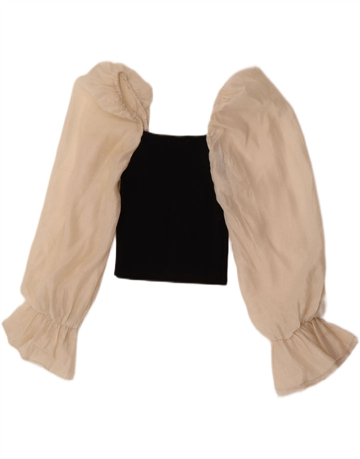 Crop Top cu mânecă lungă pentru femei Zara UK 12 Medium Black Colorblock
