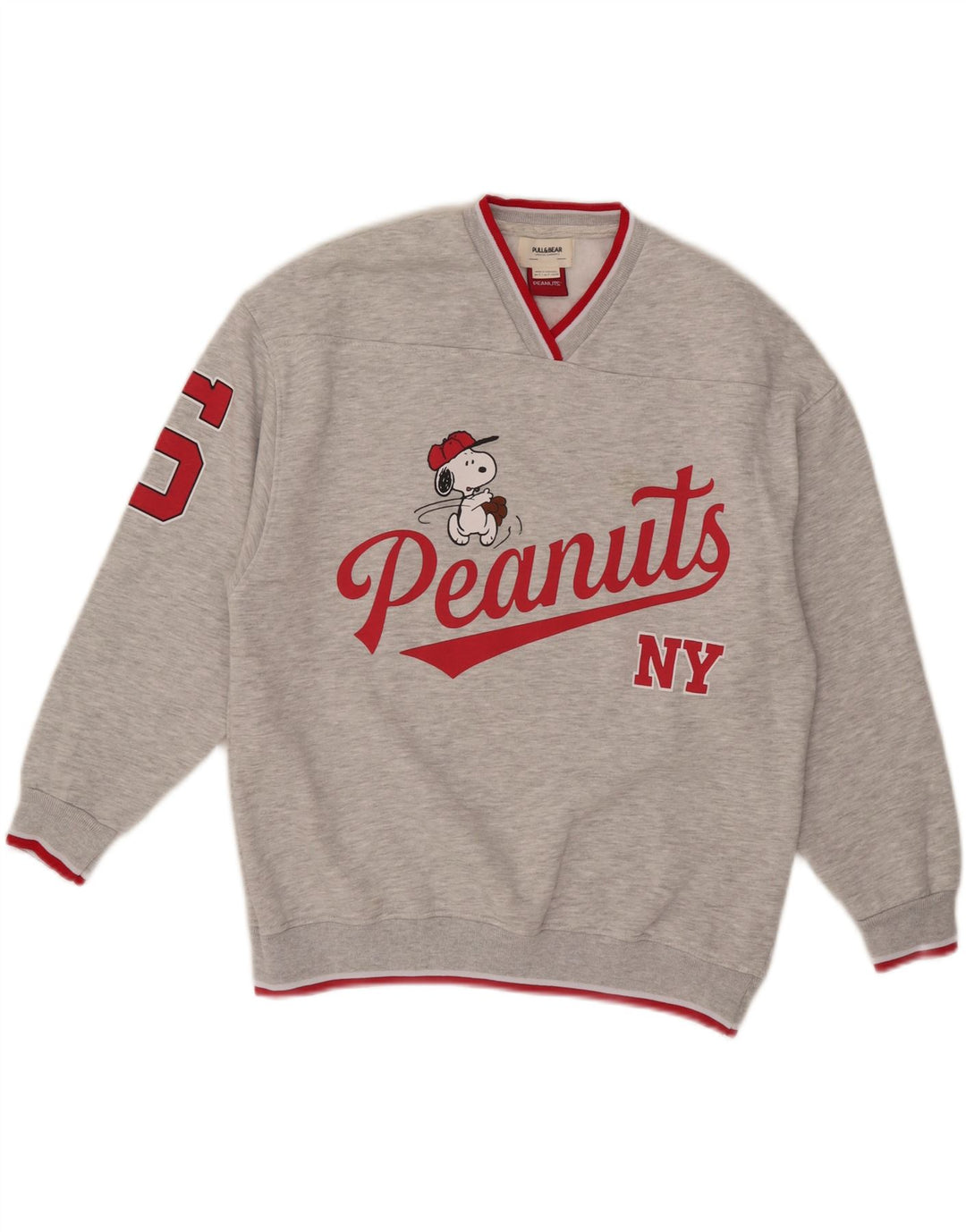 Pull & Bear Pull & Bear Pulover pentru bărbați Peanuts Graphic Pulover mic, gri, bumbac