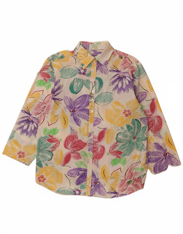 VINTAGE Rochie cămașă cu mâneci scurte pentru femei UK 14 mare, multicoloră, florală