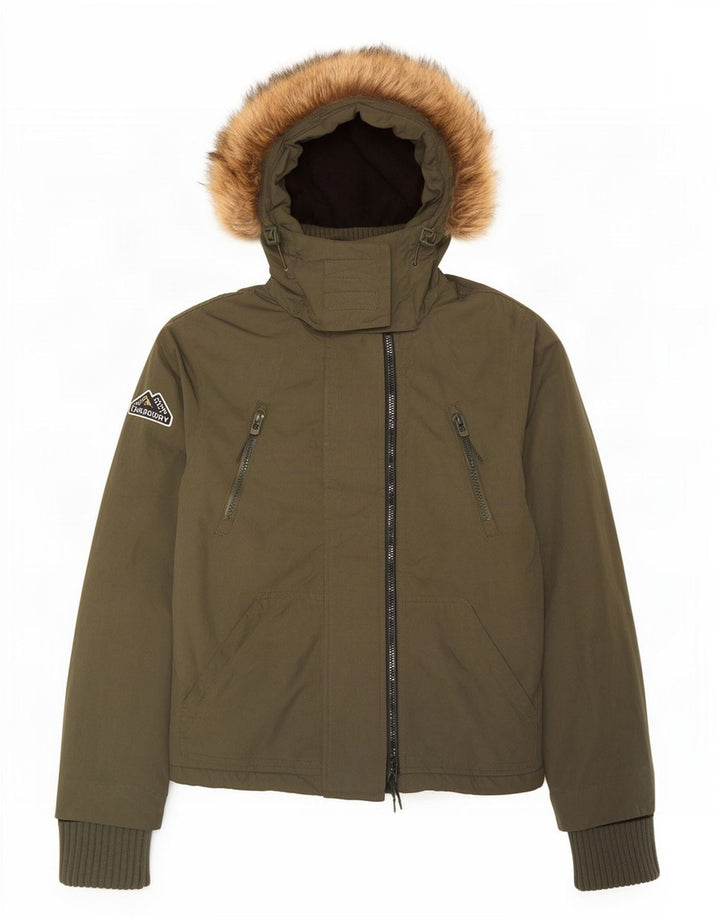 Jachetă de vânt cu glugă Superdry pentru femei UK 14 Poliester kaki mediu