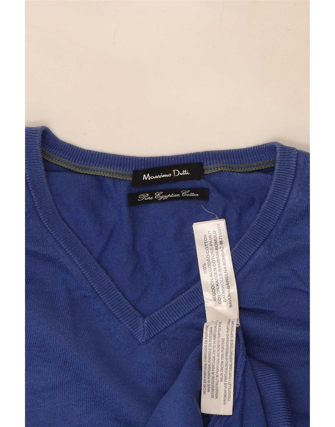 Pulover Massimo Dutti pentru bărbați, cu decolteu în V, bumbac albastru mediu
