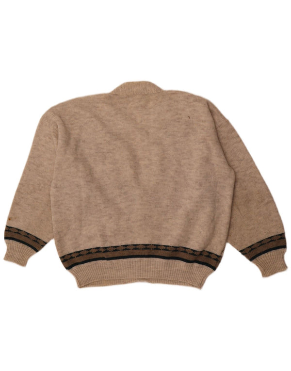 Pulover cardigan vintage pentru bărbați, cu tăiere lentă, IT 50, gri mediu, acrilic Fair Isle