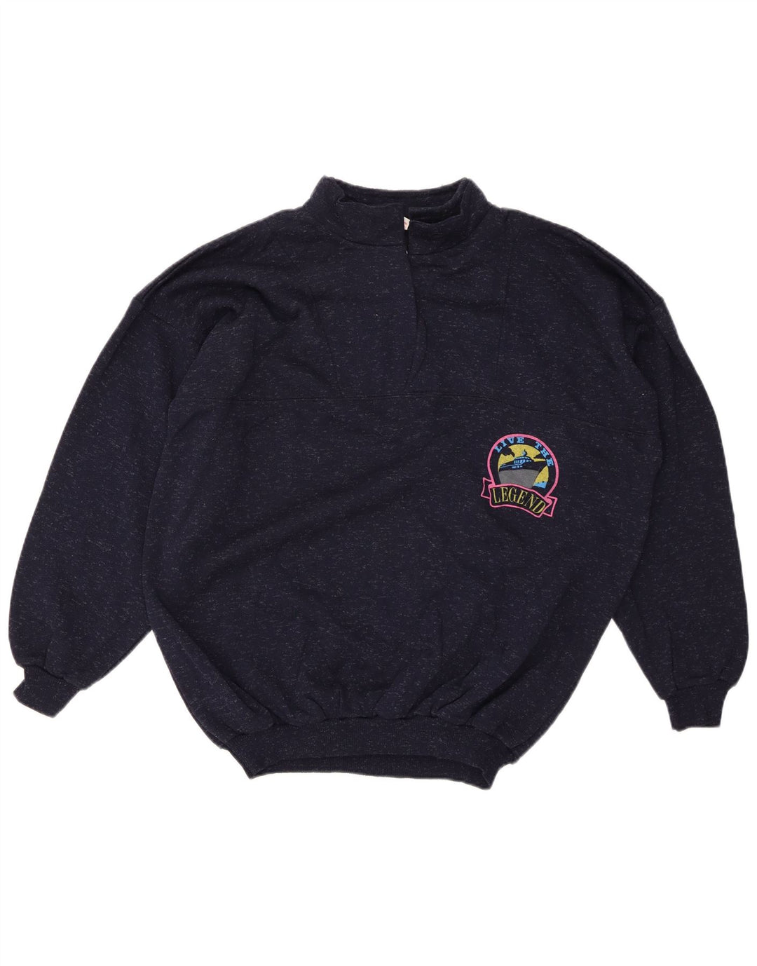 Pulover pentru femei VINTAGE, cu fermoar, cu gât, UK 20 2XL, bumbac cu pete albastru marin