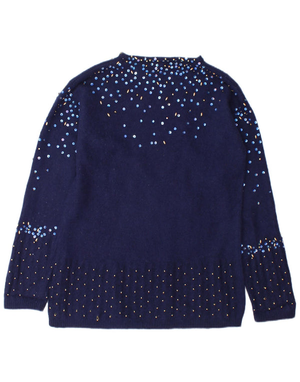 Pulover de damă Fiorucci cu gât barcă UK 14 Medium bleumarin pete