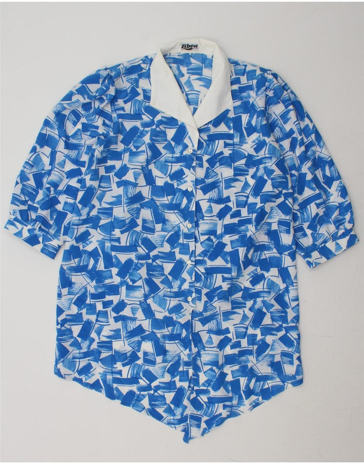 LIBRA Womens Front Tie Shirt Blouse US 10 Large Blue Geometric Polyester Vintage Libra and Second-Hand Libra from Messina Hembry 
