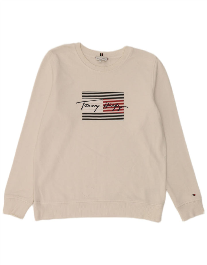 Pulover supradimensionat cu grafic pentru femei Tommy Hilfiger UK 10 Small White