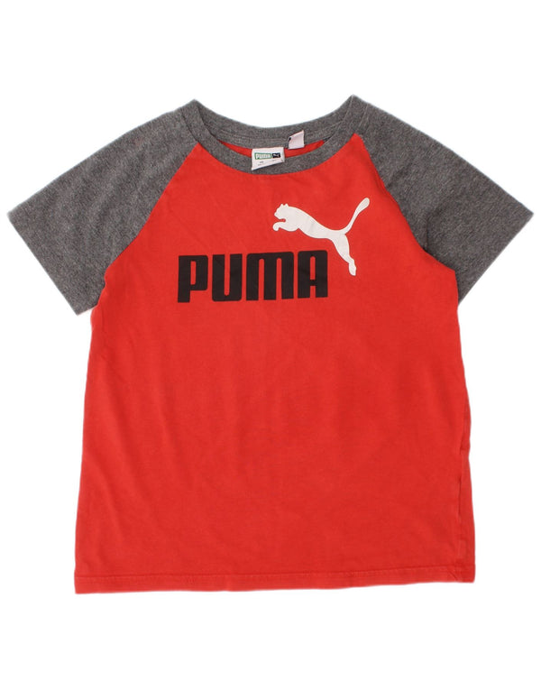 Puma Boys Graphic T-Shirt Top 5-6 Years XS Red Colourblock Cotton
