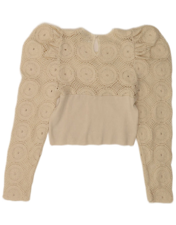 Bluză Crop Top pentru Damă Zara UK 12 Medium Off White Floral Acrylic