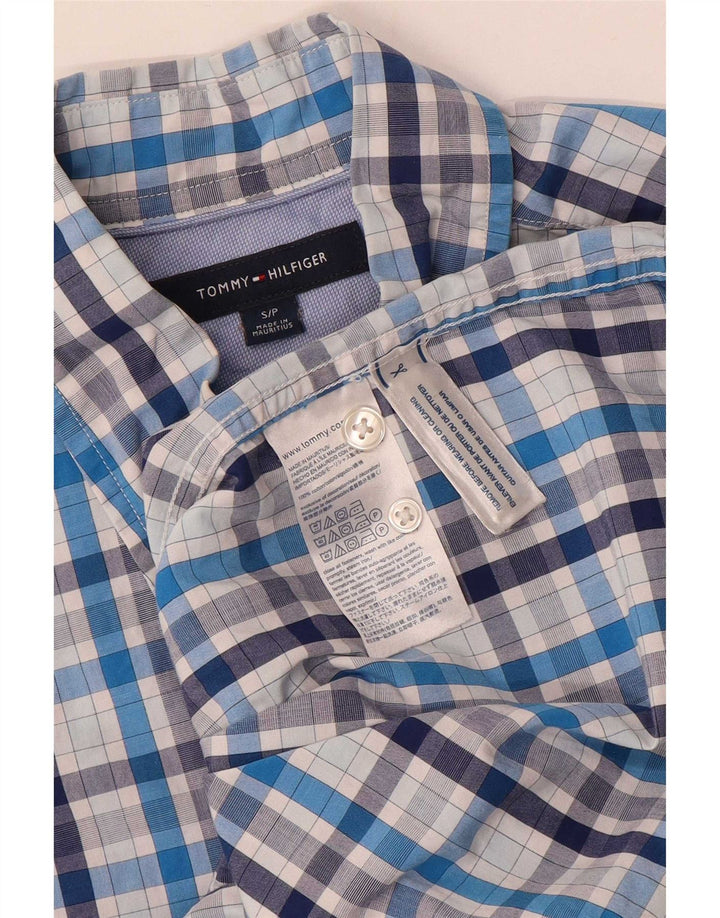 Cămașă pentru bărbați Tommy Hilfiger, bumbac cu carouri albastre mici