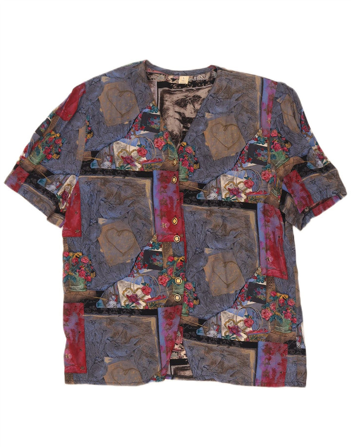 Bluză de cămașă vintage pentru femei UK 16 mare, multicoloră, mozaic