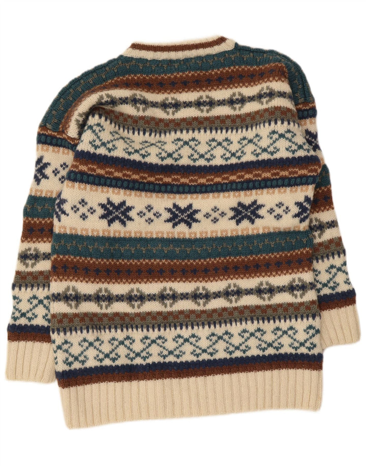 Pulover vintage pentru bărbați cu decolteu rotund, lână Fair Isle, bej mediu