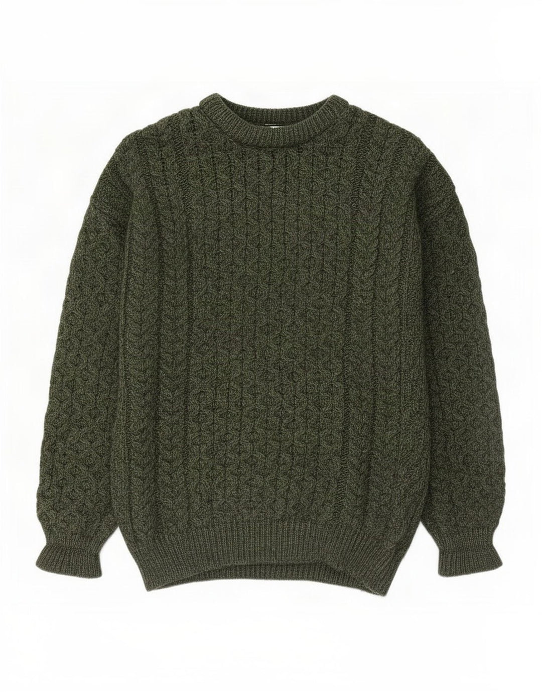 Pulover pentru bărbați Aran Crafts cu decolteu rotund din lână merinos verde mic