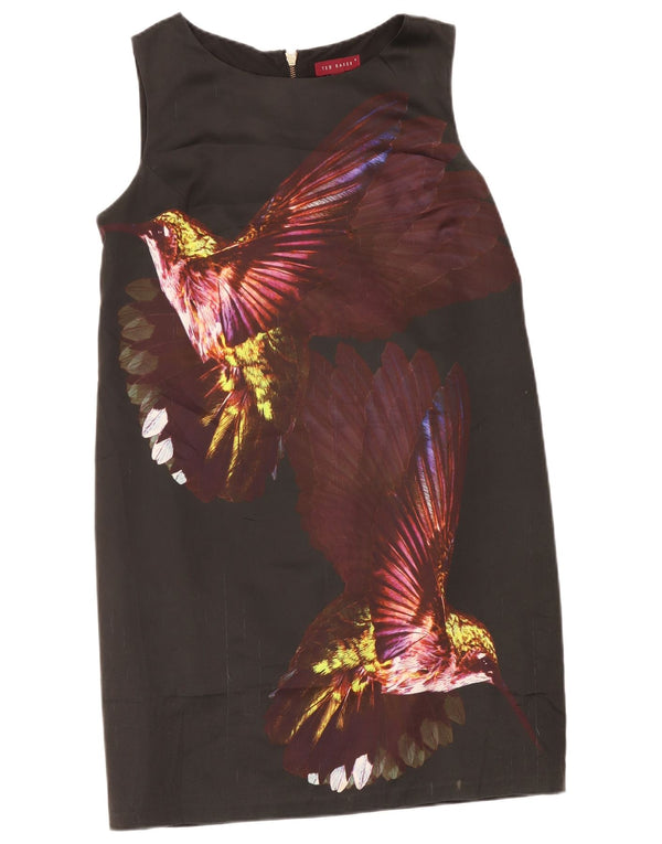 Rochie Ted Baker pentru femei, cu grafică, mărimea 4, pasăre mare, neagră, bloc de culoare