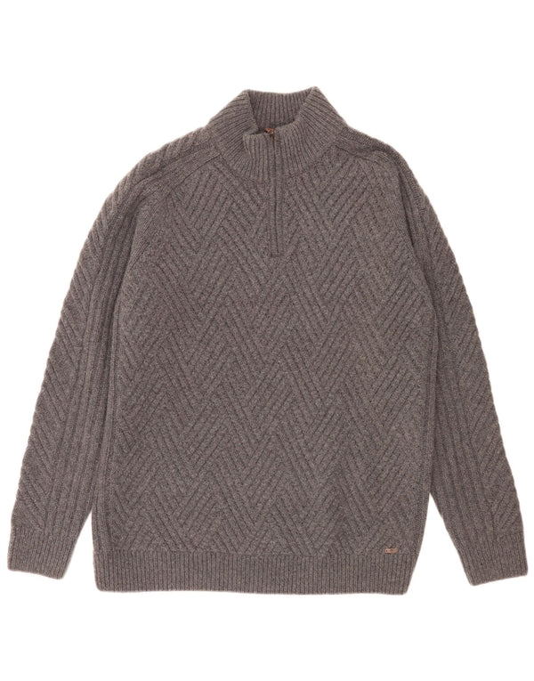Pulover Timberland pentru bărbați, cu formă regulată, cu fermoar și gât, 2XL, lână geometrică gri