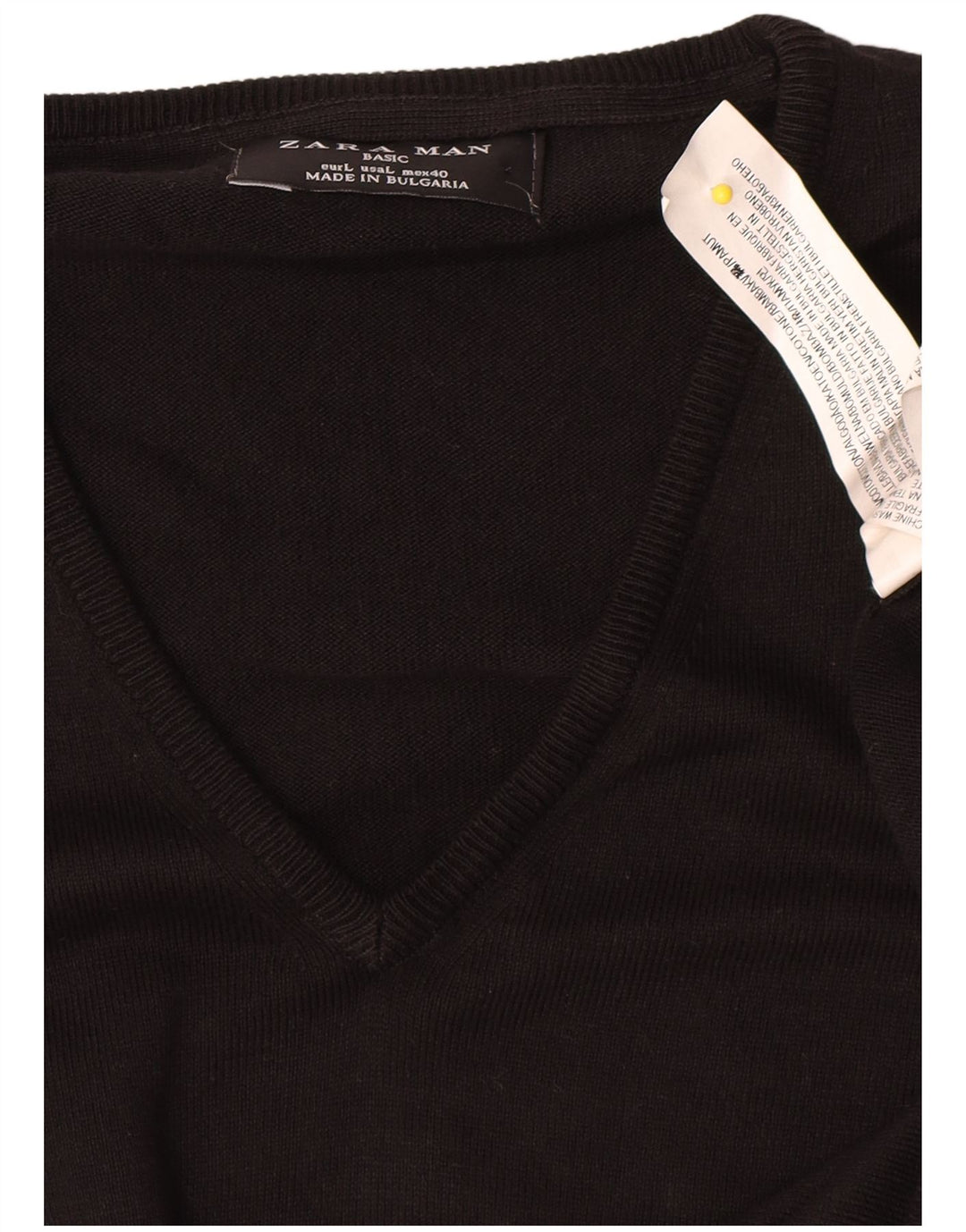 Pulover pentru bărbați Zara, cu decolteu în V, mare, negru, bumbac