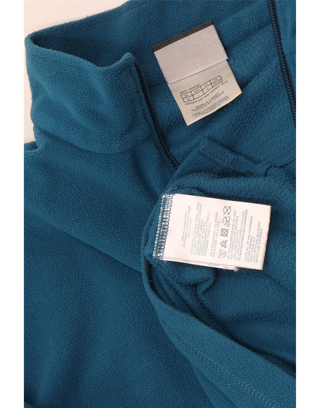 Pulover Jack Wolfskin pentru bărbați, cu fermoar și gât, din lână, UK 36/38, poliester albastru mediu