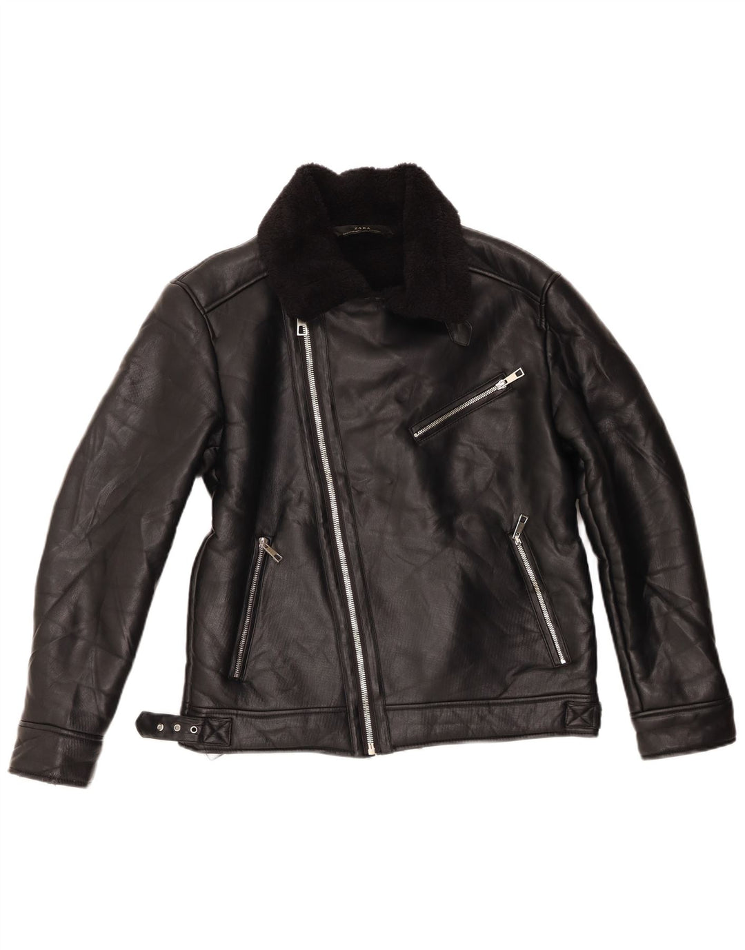 Jachetă pentru femei Sherpa Biker Zara UK 14 Poliester mediu negru
