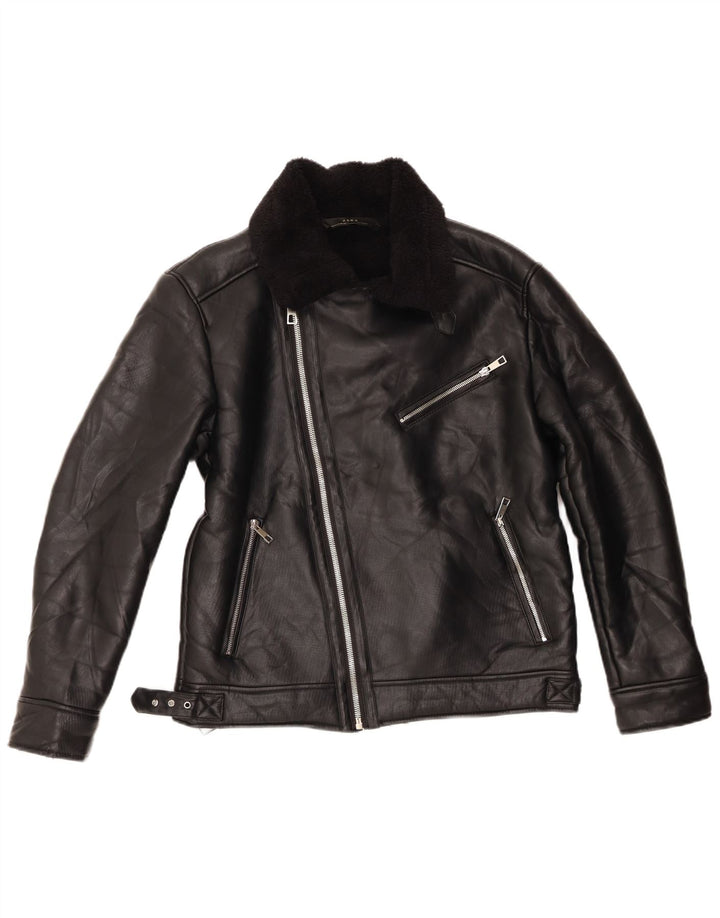 Jachetă pentru femei Sherpa Biker Zara UK 14 Poliester mediu negru