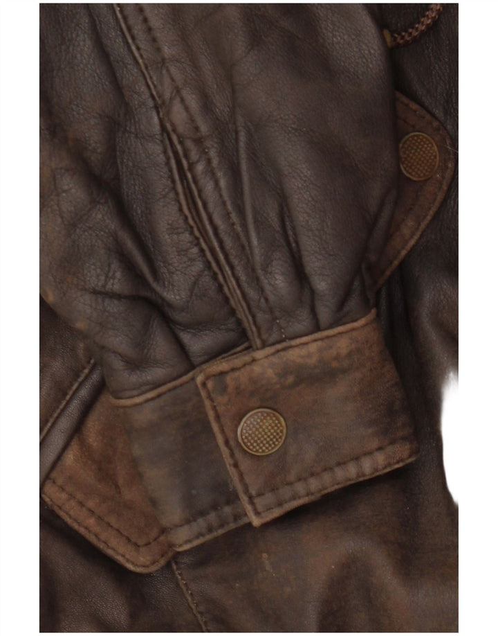 VINTAGE Palton din piele cu glugă pentru femei EU 38 Piele maro medie