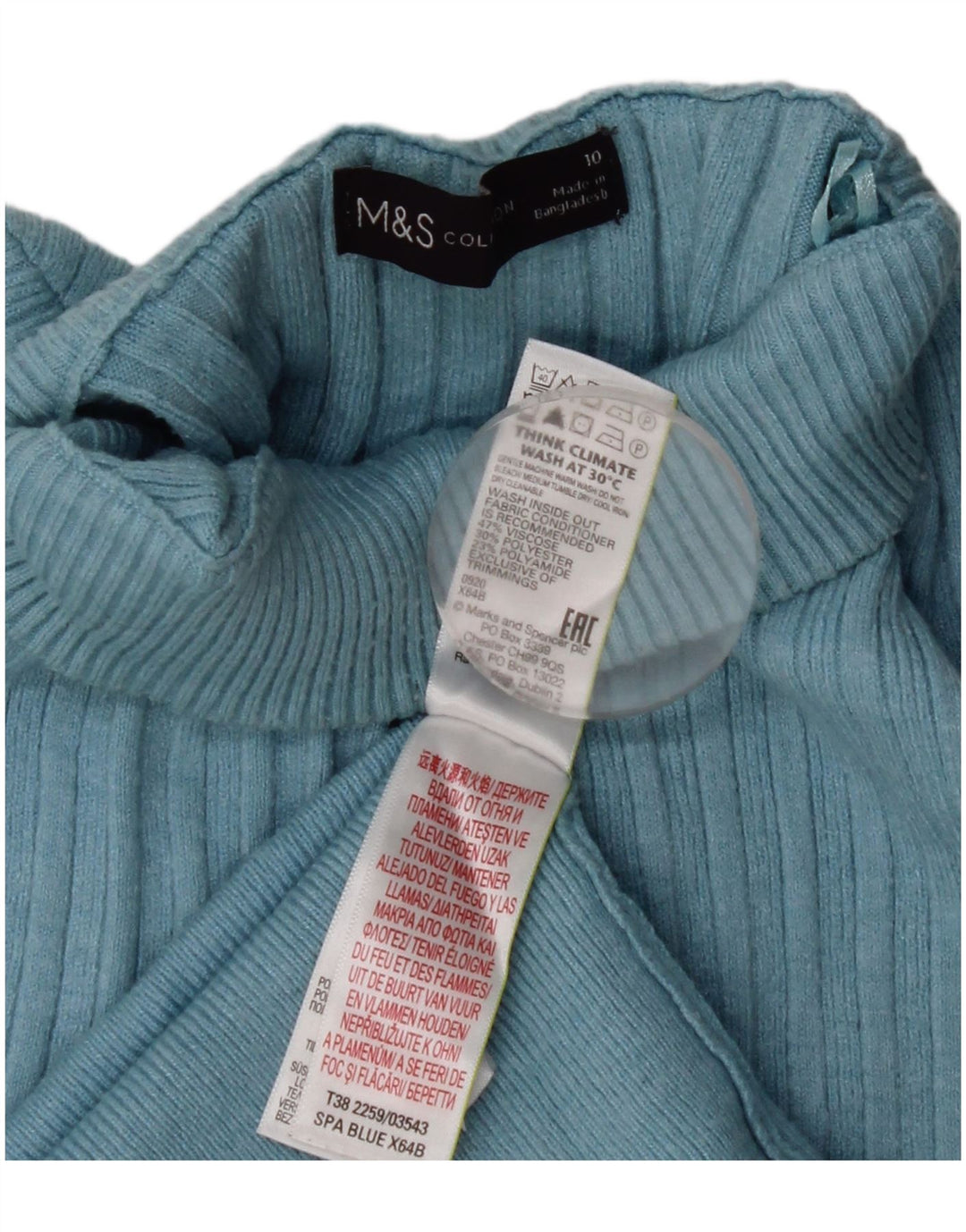 Pulover cu gât țestoasă pentru femei Marks & Spencer UK 10 Small Blue Viscose