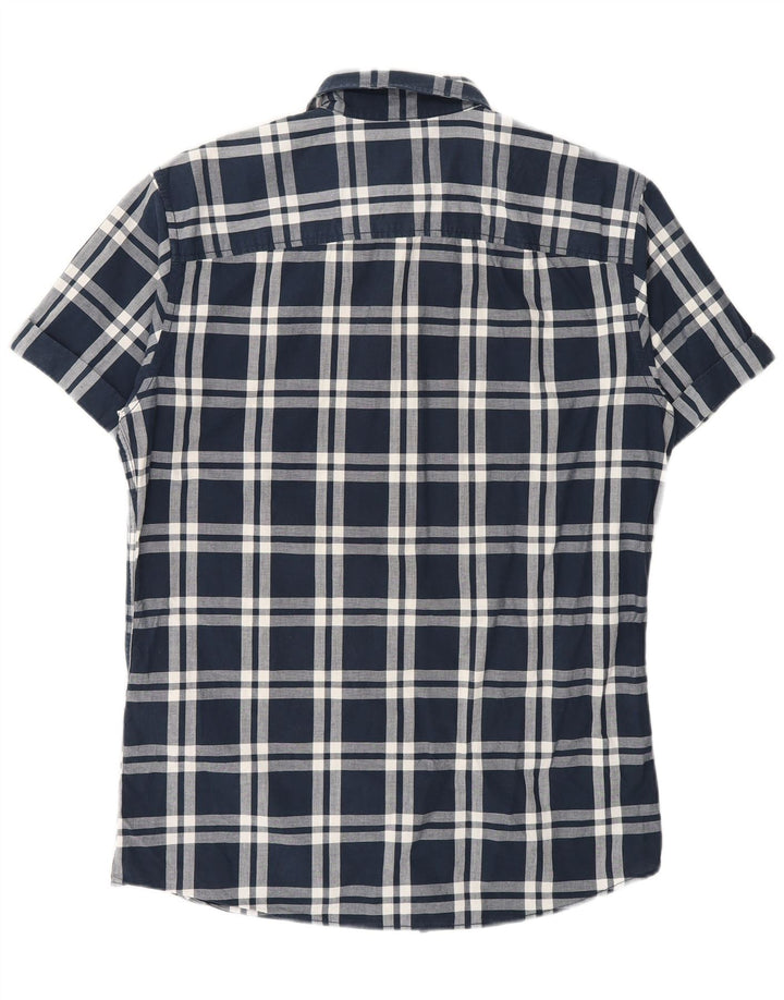 Cămașă Jack & Jones pentru bărbați cu mânecă scurtă, bumbac cu carouri, albastru bleumarin mediu