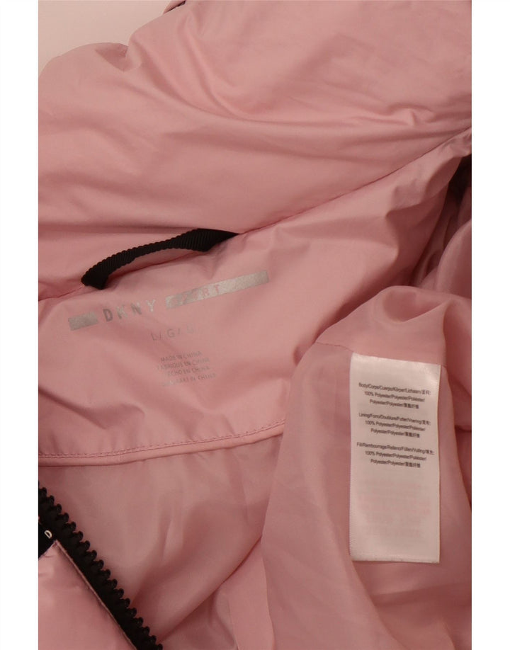 Jachetă căptușită cu grafică DKNY pentru femei UK 16, mare, poliester cu dungi roz