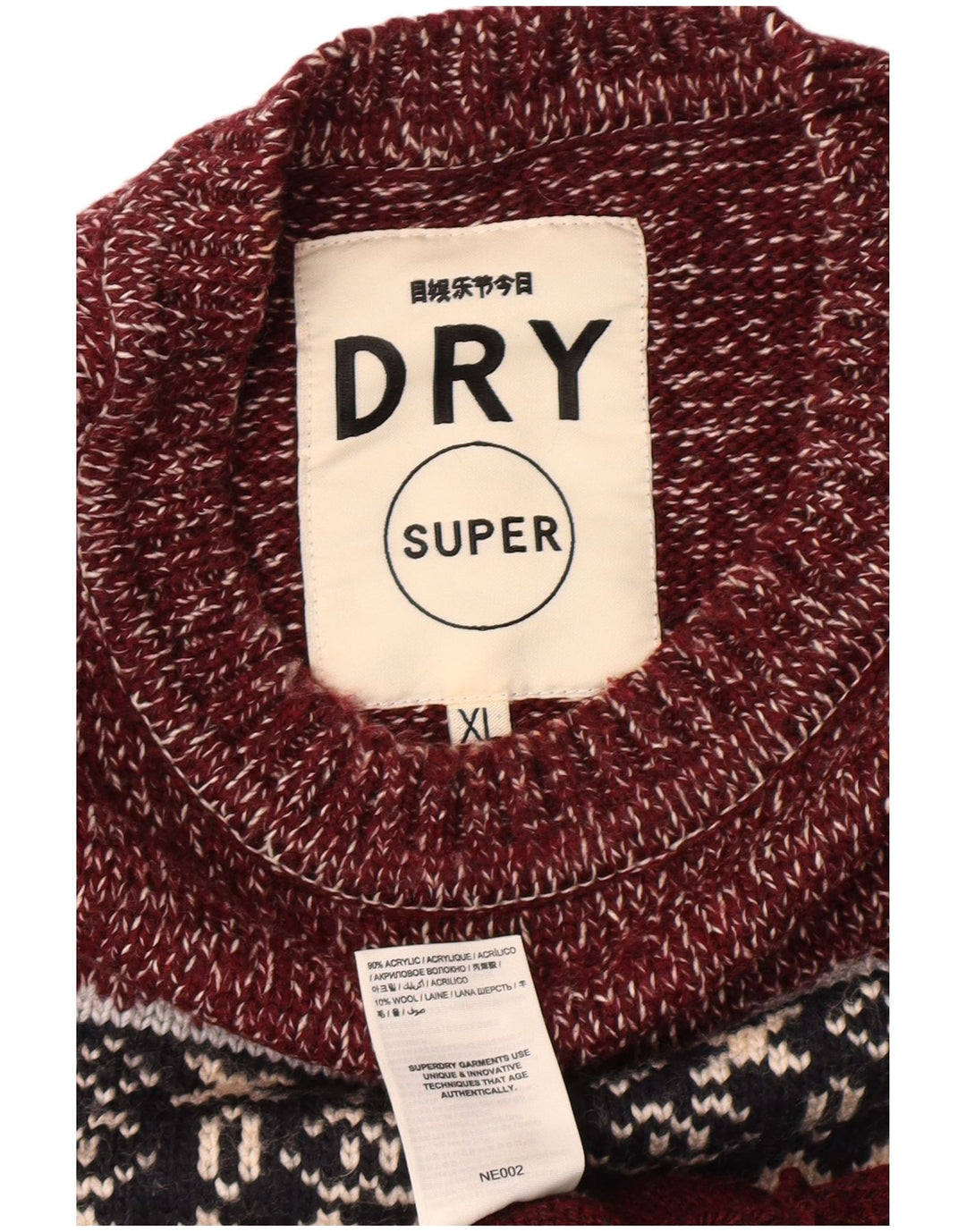 SUPERDRY Pulover pentru bărbați cu decolteu rotund XL Burgundy Fair Isle Classic