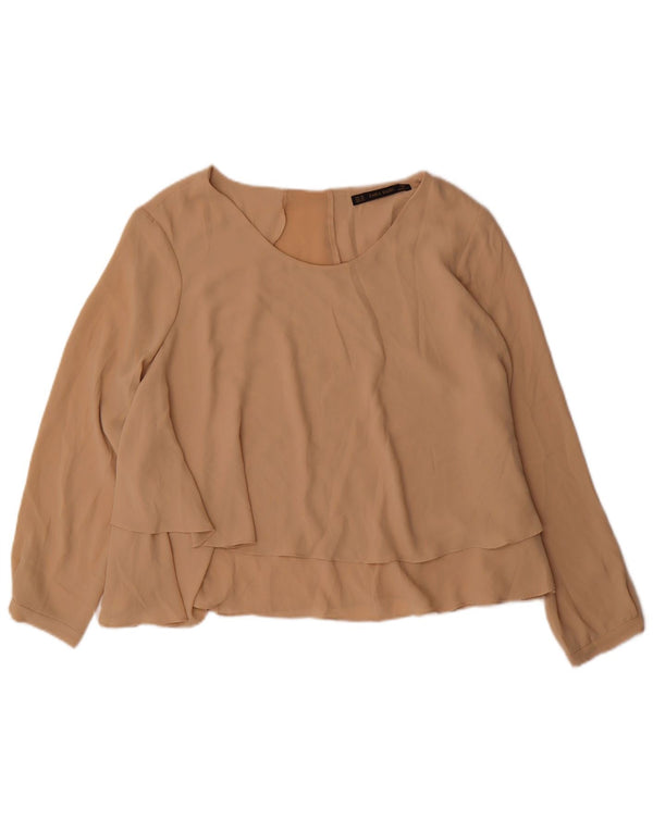Bluză cămașă pentru femei Zara UK 18 XL poliester bej