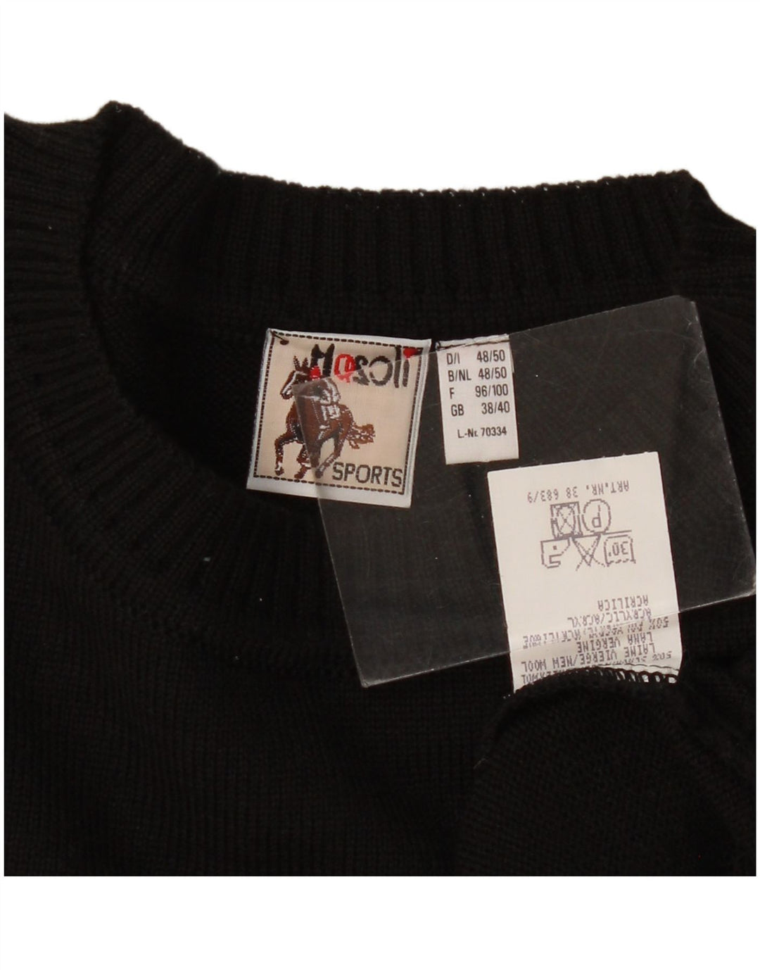 Pulover vintage pentru bărbați cu gât roșu, Marea Britanie 38/40, cu dungi negre medii