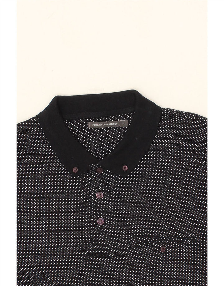 FRENCH CONNECTION Mens Polo Shirt Large Navy Blue Polka Dot Cotton Vintage French Connection and Second-Hand French Connection from Messina Hembry 