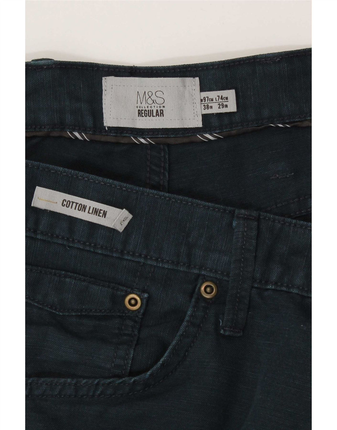Pantaloni obișnuiți obișnuiți pentru bărbați Marks & Spencer L38 L29 Bumbac bleumarin