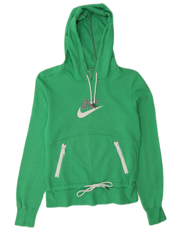 Pulover Nike pentru femei cu glugă grafică UK 10/12, bumbac verde mediu