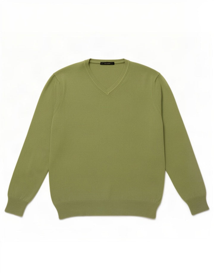 Pulover pentru bărbați Zara, cu decolteu în V, mare, verde, bumbac