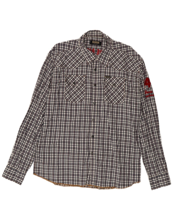 Scotch & Soda Mens Graphic Shirt 2XL Black Check Cotton
