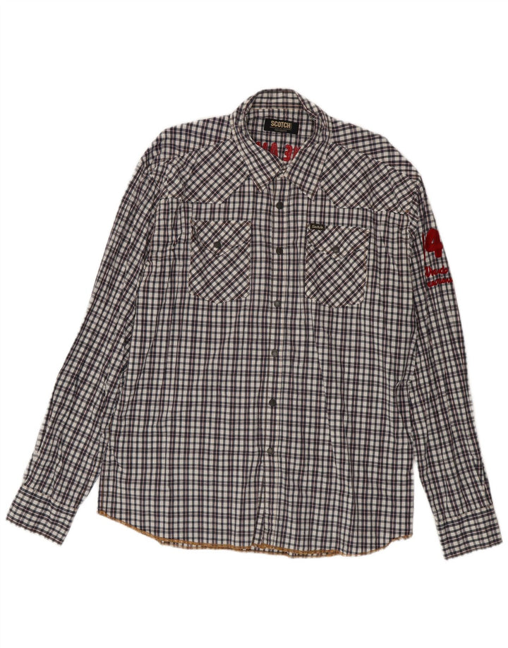Cămașă cu grafică pentru bărbați Scotch & Soda, bumbac negru cu carouri 2XL