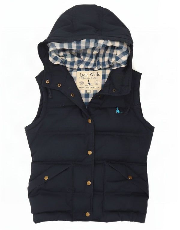 Jack Wills Womens Hooded Padded Gilet UK 10 Small Navy Blue Polyester