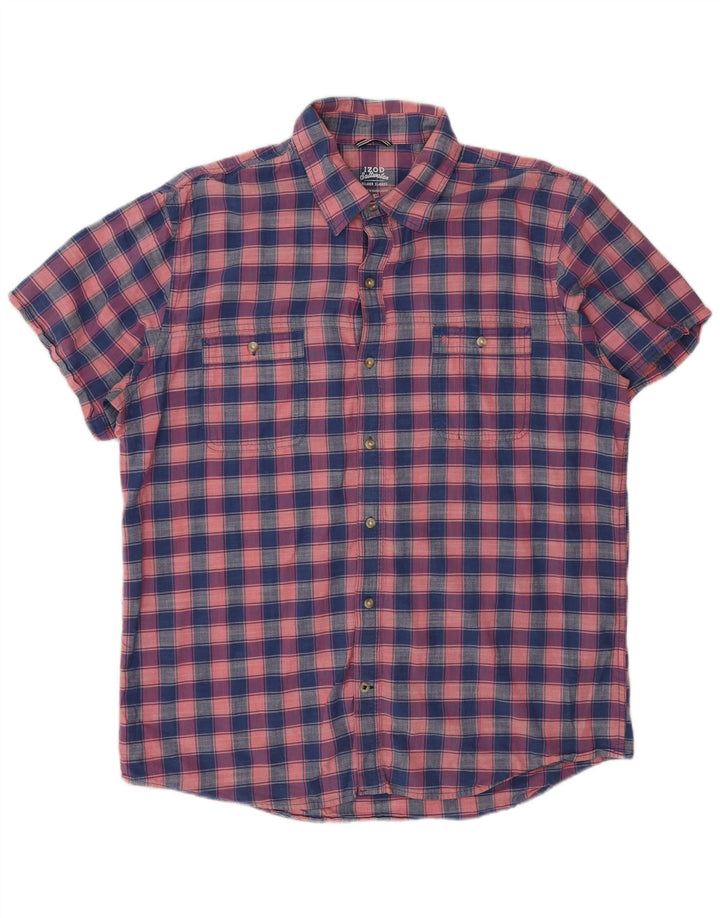 Cămașă cu mânecă scurtă Izod pentru bărbați, cu mânecă scurtă, albastru bleumarin, bumbac cu carouri