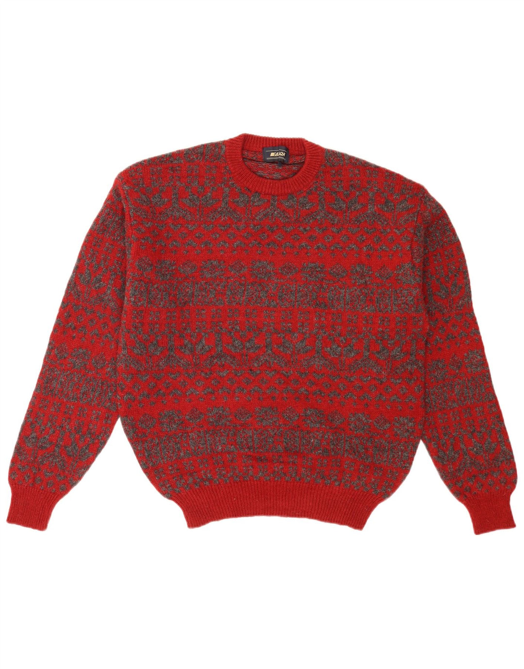 Pulover vintage pentru bărbați cu gât roșu, mijlociu, roșu, fair isle retro
