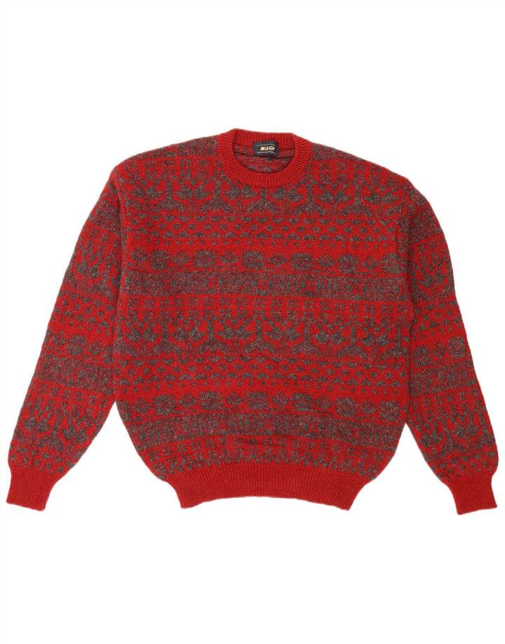 Pulover vintage pentru bărbați cu gât roșu, mijlociu, roșu, fair isle retro