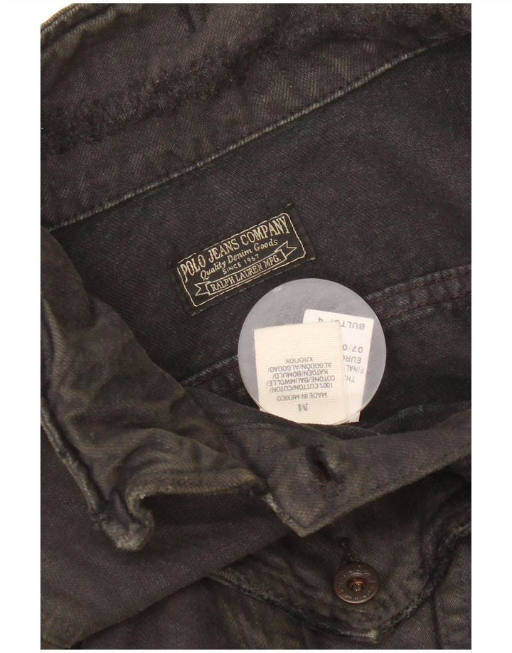 Jachetă de denim crop învechită Polo Ralph Lauren pentru femei UK 14 Medium Black