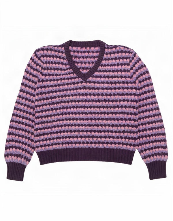 Pulover vintage pentru femei cu decolteu în V UK 16 mare violet geometric