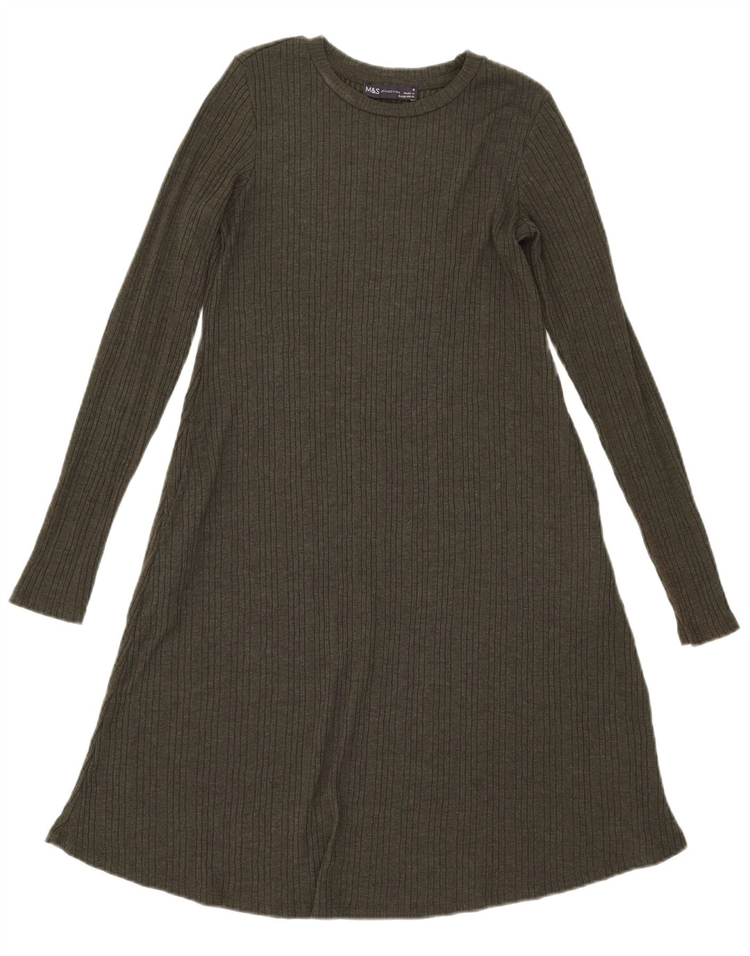 Rochie A-Line pentru femei Marks & Spencer cu mâneci lungi UK 8 Poliester kaki mic