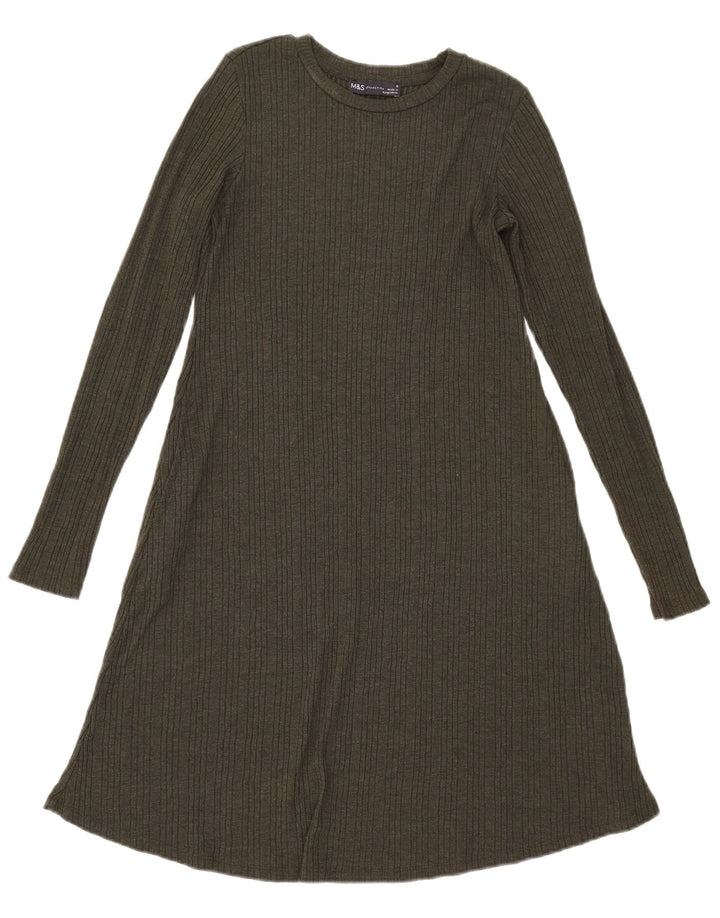 Rochie A-Line pentru femei Marks & Spencer cu mâneci lungi UK 8 Poliester kaki mic